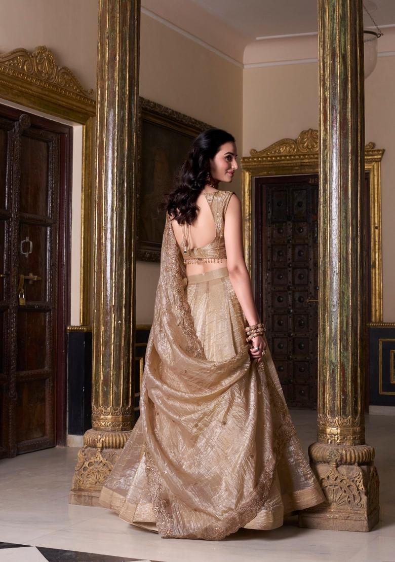 Cream Solid Silk Blend Lehenga Set - Indya