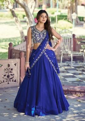 Royal Blue Solid P C Kashmiri Lehenga Set