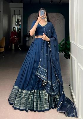Blue Zari Work Cotton Lehenga Set