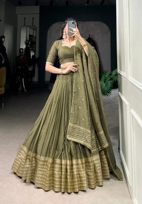Pista Zari Work Cotton Lehenga Set