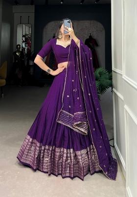 Purple Zari Work Cotton Lehenga Set