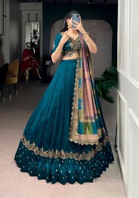 Firozi Embroidered Silk Blend Lehenga Set