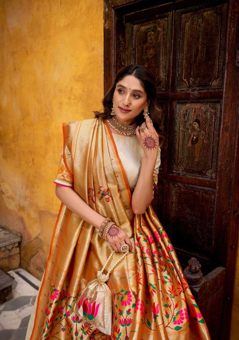 White Silk Blend Lehenga Set with Zari Work for Diwali | Wedding & Festive Wear - Indya