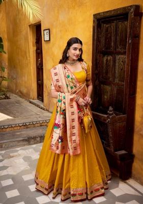 Yellow Zari Work Silk Blend Lehenga Set