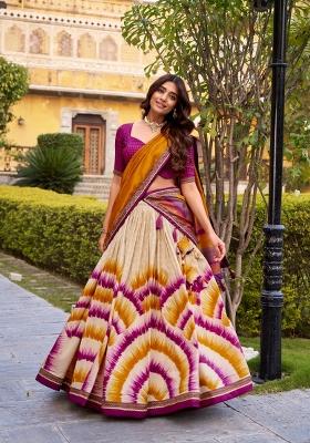 Wine Printed Silk Blend Lehenga Set