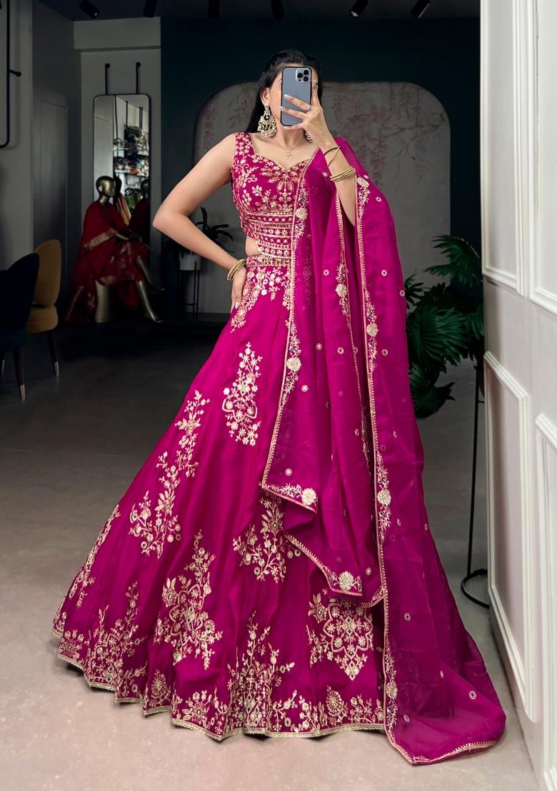 Pink Embroidered Naysha Lehenga Set - Indya