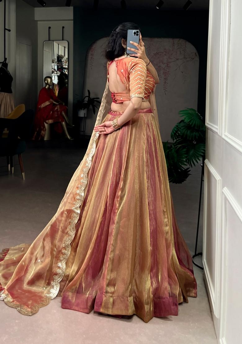 Pink Solid Silk Blend Lehenga Set - Indya