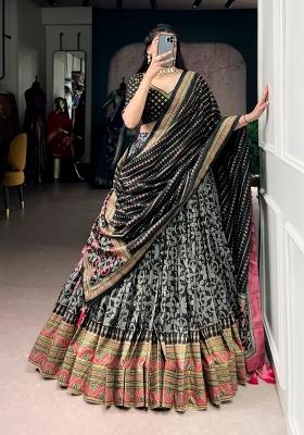 Black Lace Work Silk Blend Lehenga Set