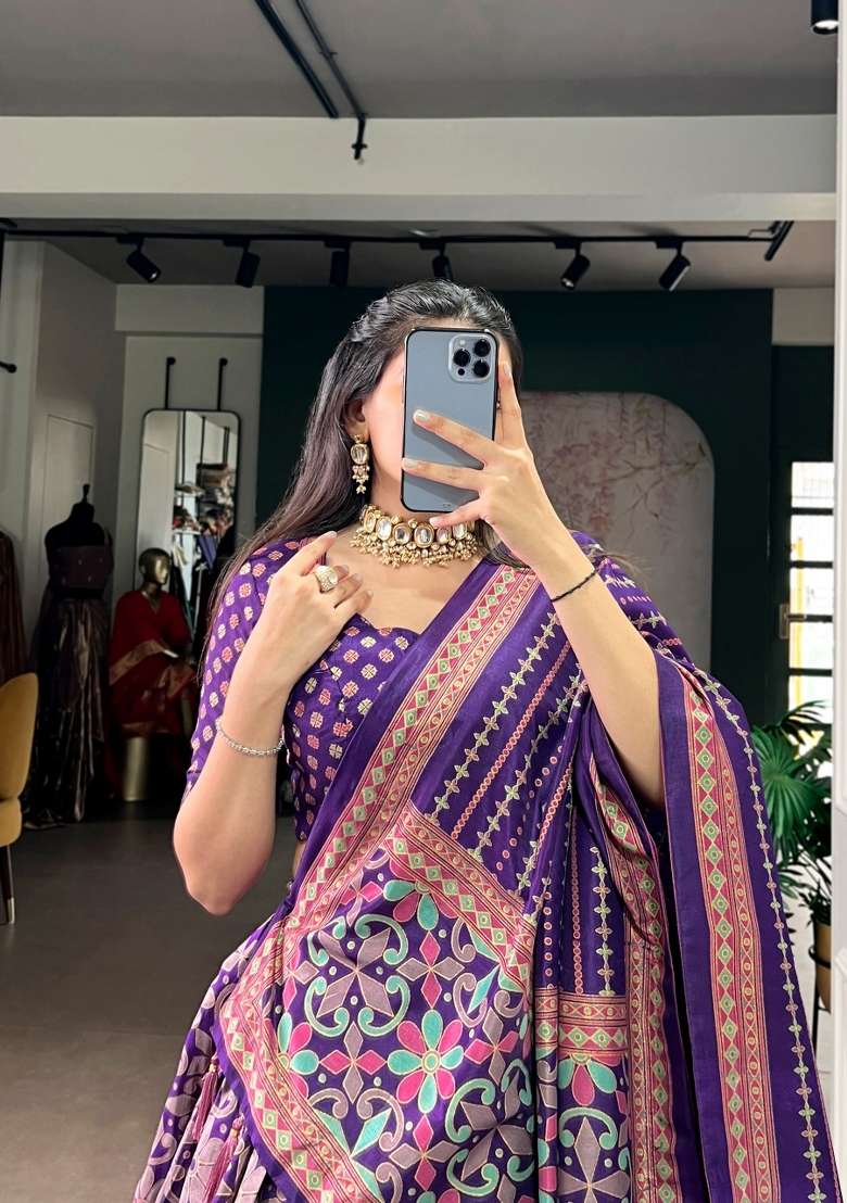 Purple Lace Work Silk Blend Lehenga Set for Diwali | Wedding & Festive Wear - Indya