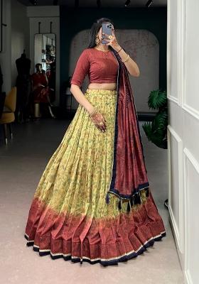 Maroon Printed Silk Blend Lehenga Set