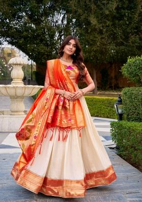 White Lace Work Silk Blend Lehenga Set