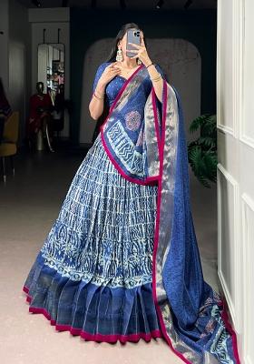 Blue Zari Work Silk Blend Lehenga Set