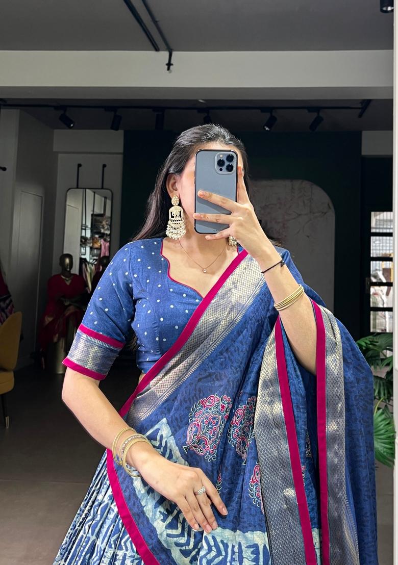 Blue Zari Work Silk Blend Lehenga Set - Indya