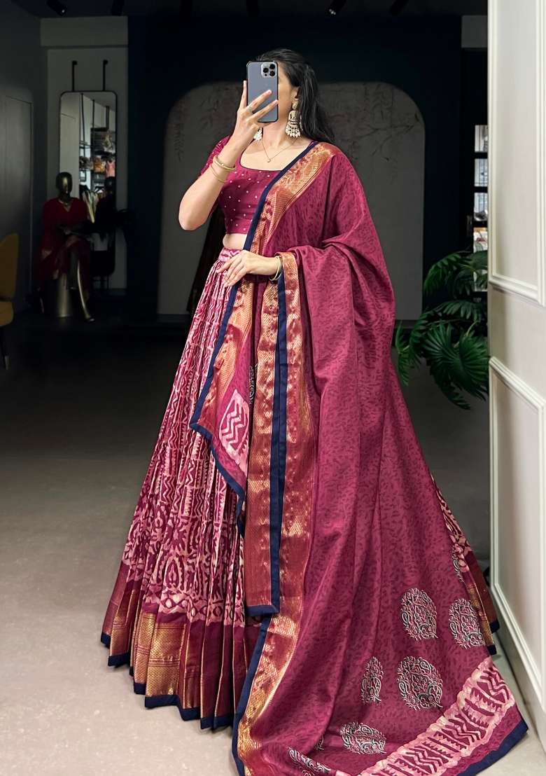 Gajari Silk Blend Lehenga Set with Zari Work for Diwali | Wedding & Festive Wear - Indya