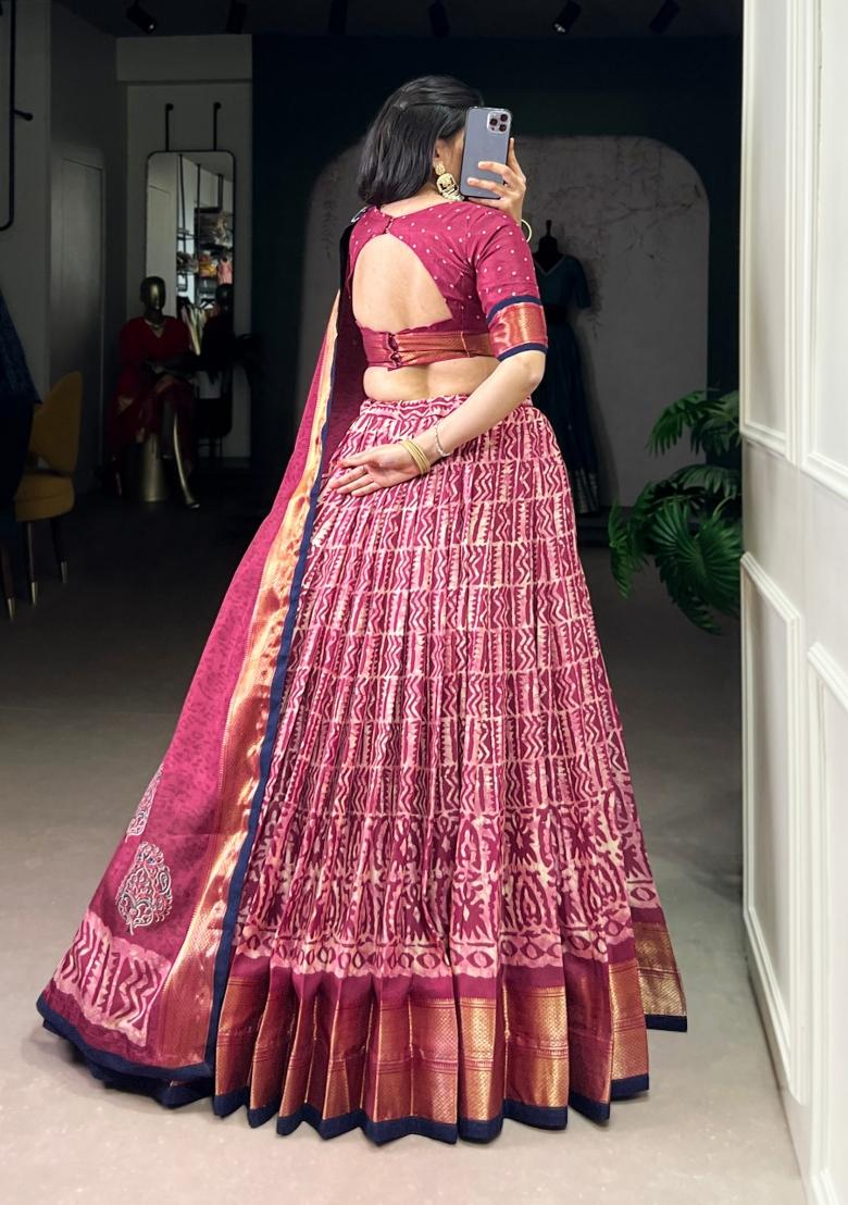 Gajari Zari Work Silk Blend Lehenga Set - Indya