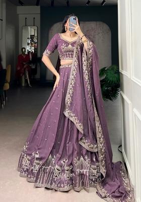 Lavender Embroidered Crush Lehenga Set