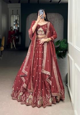 Maroon Embroidered Crush Lehenga Set