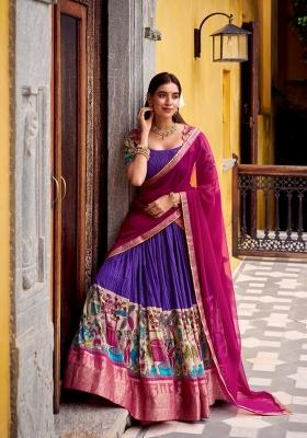 Purple Zari Work Chanderi Lehenga Set