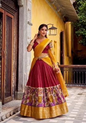 Red Zari Work Chanderi Lehenga Set