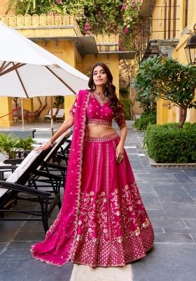 Rani Pink Embroidered Silk Blend Lehenga Set