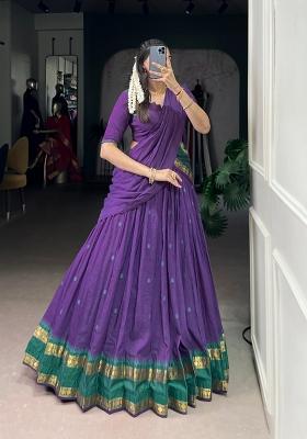 Purple Zari Work Chanderi Lehenga Set