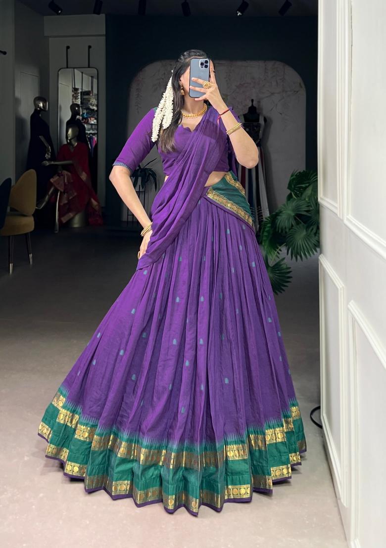 Purple Zari Work Chanderi Lehenga Set - Indya