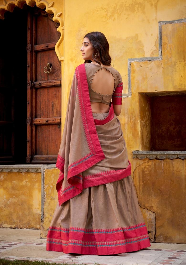 Chiku Thread Work Chanderi Lehenga Set - Indya