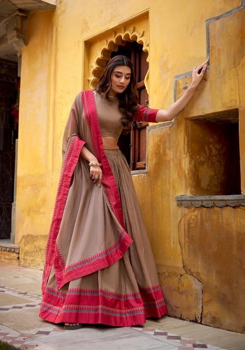 Chiku Thread Work Chanderi Lehenga Set