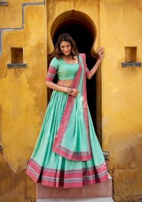 Sky Blue Thread Work Chanderi Lehenga Set