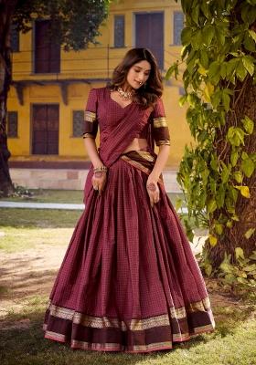 Maroon Zari Work Cotton Lehenga Set