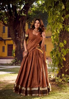 Orange Zari Work Cotton Lehenga Set