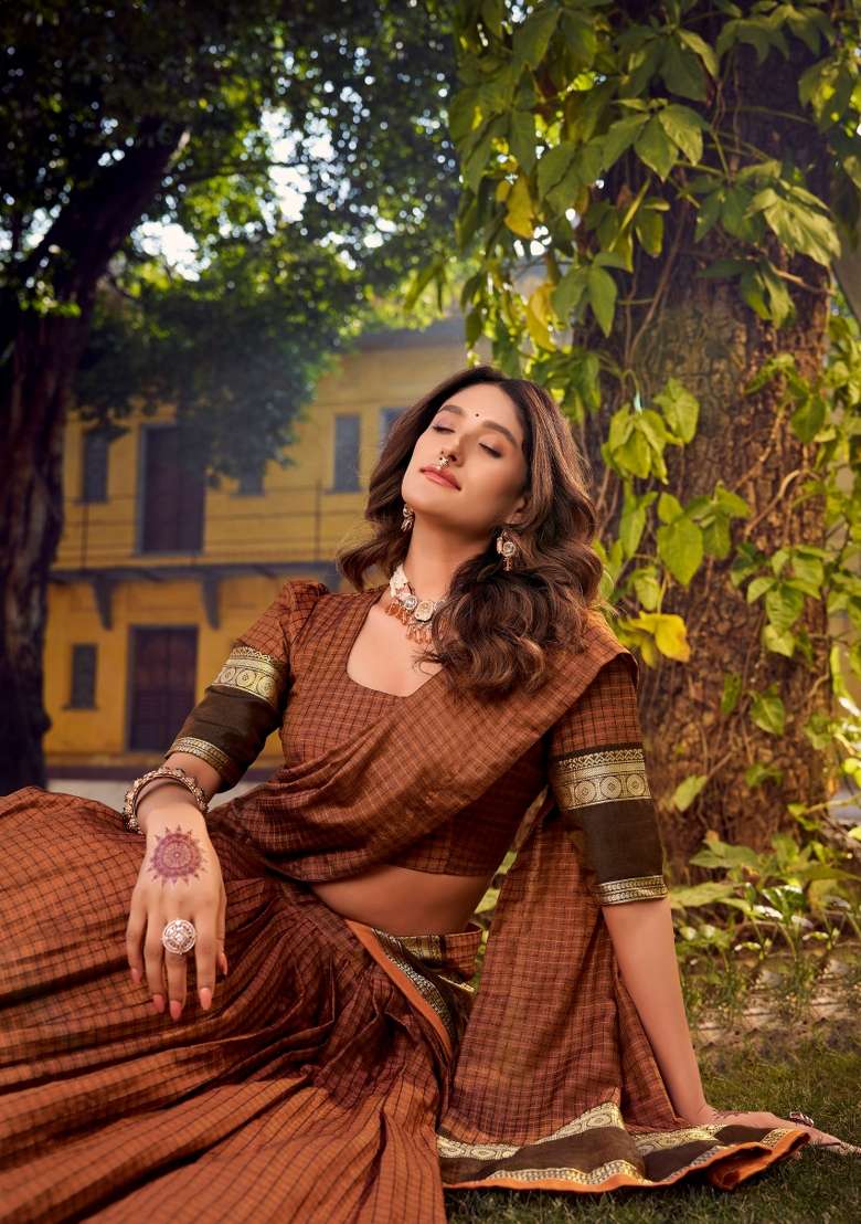 Orange Zari Work Cotton Lehenga Set for Diwali and Festive Wear - Indya