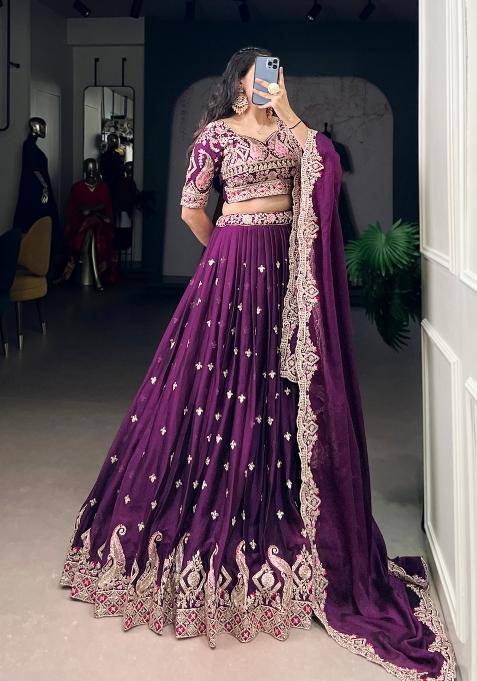 Purple Embroidered Rangoli Lehenga Set