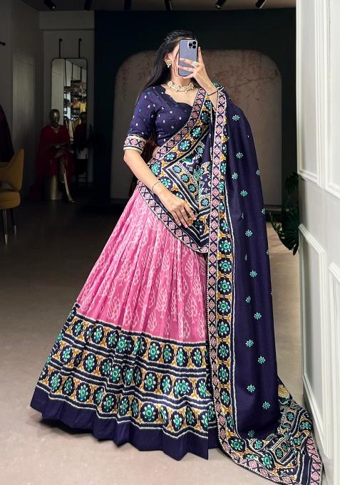Light Pink Printed Rangoli Lehenga Set