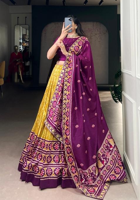 Mustard Printed Rangoli Lehenga Set