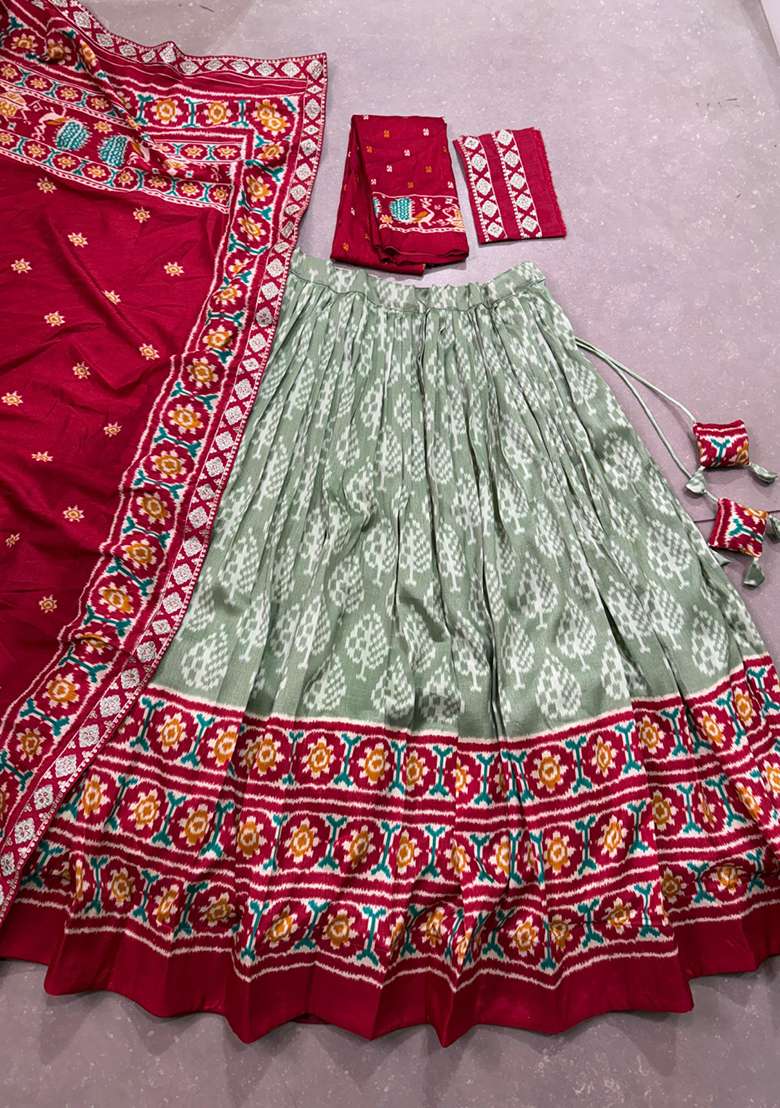 Sea Green Rangoli Lehenga Set with Printed for Diwali | Wedding & Festive Wear - Indya