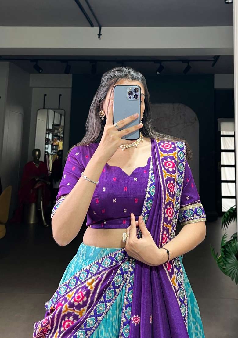 Sky Blue Rangoli Lehenga Set with Printed for Diwali | Wedding & Festive Wear - Indya