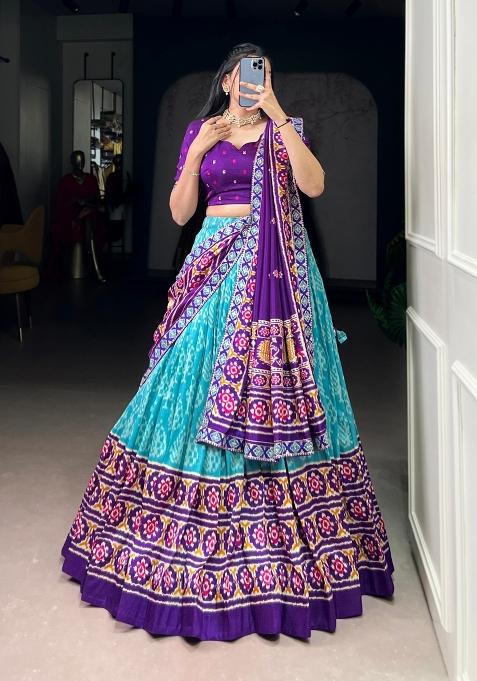 Sky Blue Printed Rangoli Lehenga Set