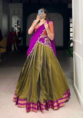 Pink Zari Work Cotton Lehenga Set