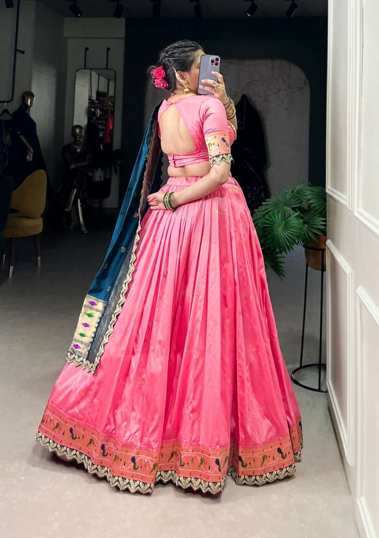 Light Pink Embroidered Silk Blend Lehenga Set for Diwali and Festive Wear - Indya