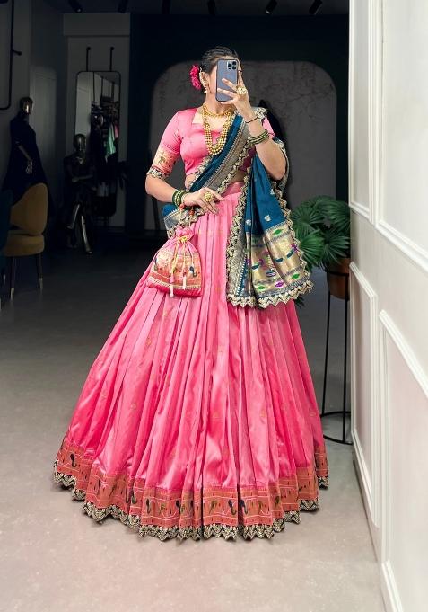 Light Pink Embroidered Silk Blend Lehenga Set
