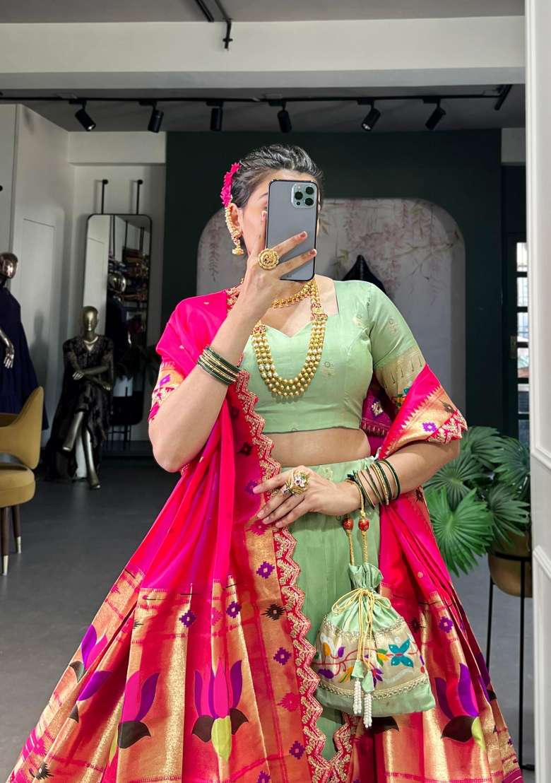 Pista Silk Blend Lehenga Set with Embroidered for Diwali | Wedding & Festive Wear - Indya