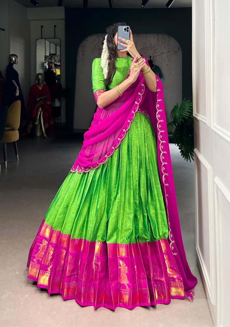 Perrot Zari Work Cotton Lehenga Set - Indya