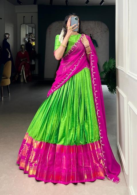 Perrot Zari Work Cotton Lehenga Set