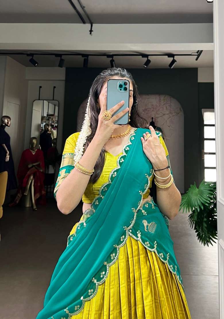 Yellow Cotton Lehenga Set with Zari Work for Diwali | Wedding & Festive Wear - Indya