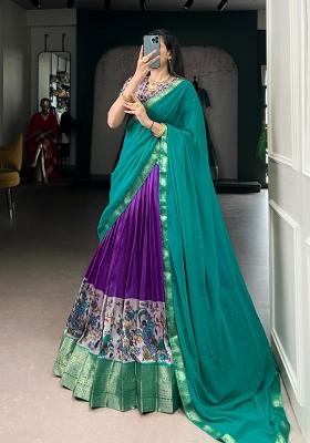 Purple Drawstring With Zip Silk Blend Lehenga Set