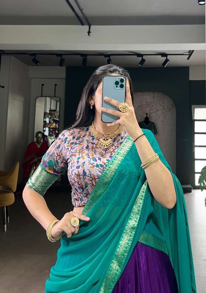 Purple Drawstring With Zip Silk Blend Lehenga Set for Diwali | Wedding & Festive Wear - Indya