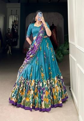 Firozi Drawstring With Zip Silk Blend Lehenga Set