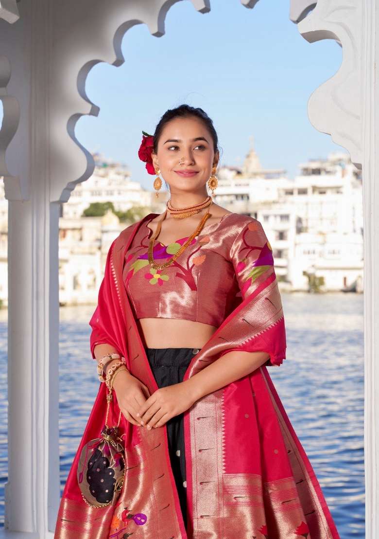 Black Drawstring With Zip Silk Blend Lehenga Set for Diwali and Festive Wear - Indya