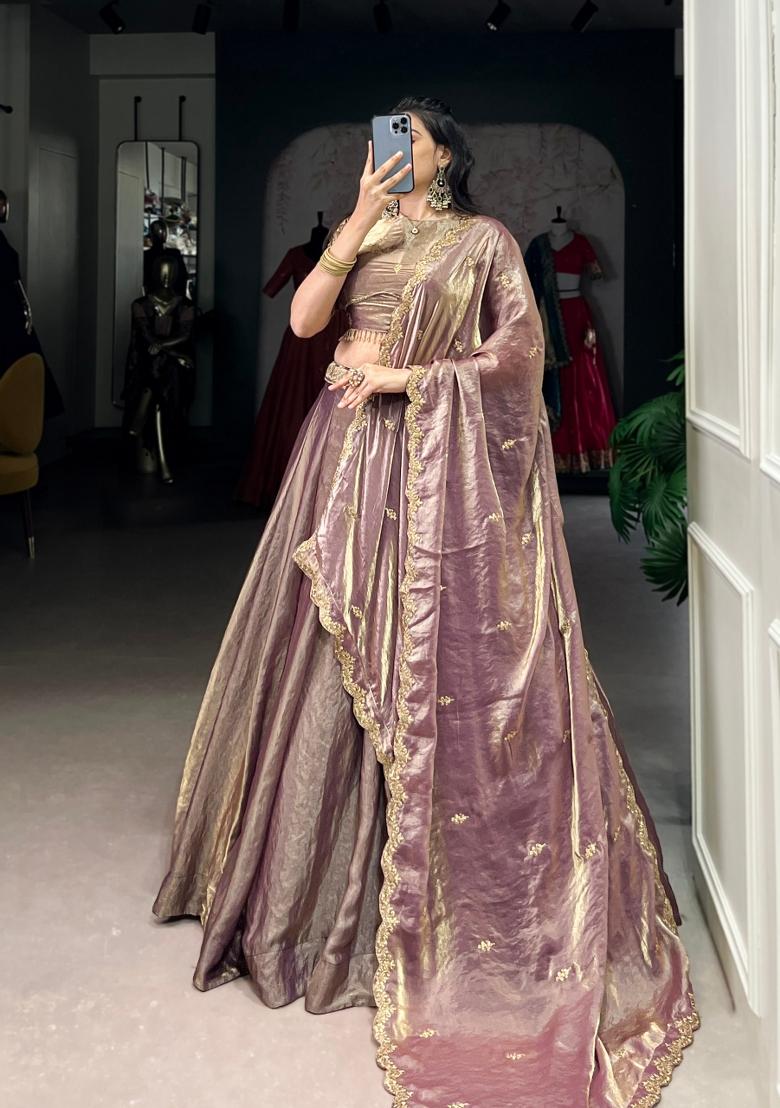 Lavender Drawstring With Zip Cotton Lehenga Set - Indya